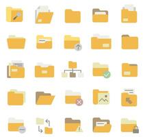 Simple set of icons related to folders. Colored icons of computer folders. vector