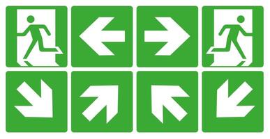 Emergency and fire exit signs. The direction of the emergency exit. vector