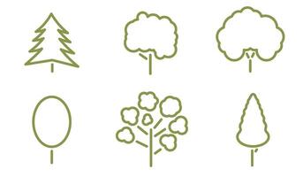 Trees drawn with a thin line. Collection of illustrations of trees. Abstraction of trees. vector