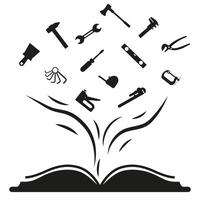 Silhouette of a book about work, tools. Learning to work with hand tools. vector