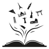 Silhouette of a book that tells about a trip around the world. Abstraction to travel. vector
