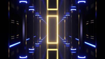 Light Yellow and Blue Neon Portal in the Columned Corridor Background VJ Loop I 4K video