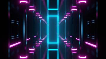 Blue and Pink Neon Portal in the Columned Corridor Background VJ Loop I 4K video