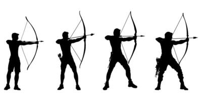 Archery prowess various poses silhouettes showcasing the timeless skill precision, focus, aim vector