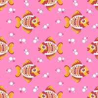 Seamless pattern with fish and bubbles on a pink background. Surface design for textile, fabric. vector
