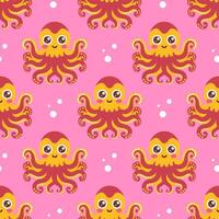 Seamless pattern with cute octopus on pink background. Surface design for textile, fabric. vector