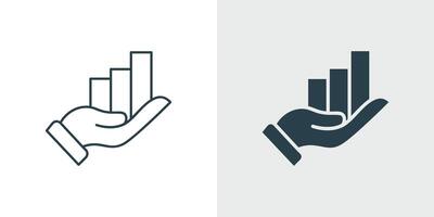 Hand Holding Rising Bar Chart Icon . Concept of growth, progress, positive trend, financial growth, performance, investment growth, or data analysis illustration. vector