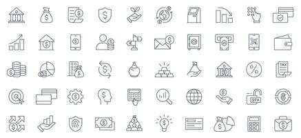 Finance and Banking Icon Set Illustration. Line and solid icons of finance, banking, investment, Money Management, and Business related concepts vector