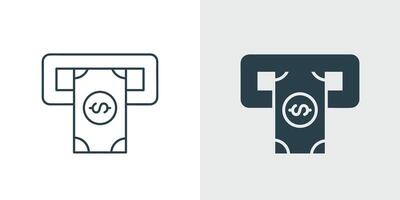 ATM Cash Withdrawal Icon . Illustration of money transaction, banking service, or financial access symbols in line and filled style vector