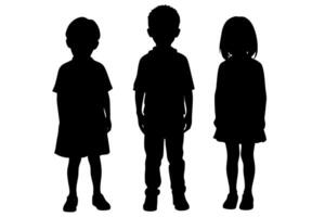 Silhouette of Three Children Standing Together, Depicting Unity, Friendship and Childhood in Black and White vector