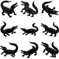 Set of crocodile silhouette vector
