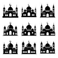 Set of mosque silhouette vector