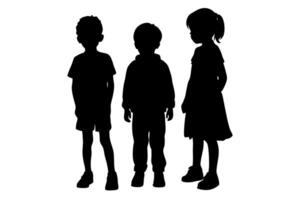 Silhouette of Three Children Standing Together Two Boys and a Girl Isolated on White Background vector