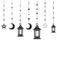 lantern, star and moon hanging vector