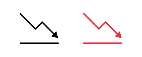 Red downward arrow graph with arrow showing downward trend. Bear market, bearish trend. Editable line width vector