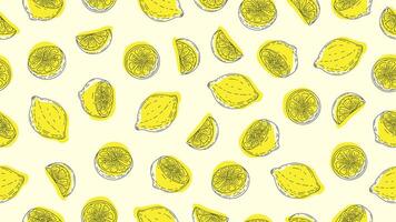 Lemon doodle background. Citrus sketch seamless pattern. Lemon hand drawn motif wallpaper vector