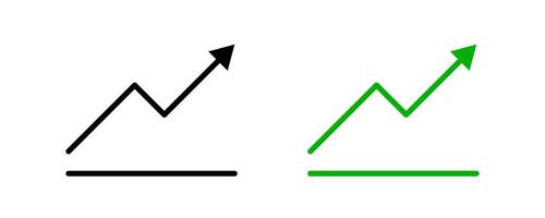 Green upward arrow graph with arrow showing rising trend. Up arrow flow chart, Bullish trend. Editable line width vector