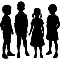 Children Standing Together Silhouette Diversity, Friendship, Childhood, Education, and Unity, Representing Kids from Different Backgrounds vector
