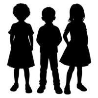 Silhouette of Three Diverse Children Standing Together Friendship, Childhood, and Diversity Represented with Playful and Simple Design vector