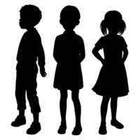 Silhouetted Group of Children Standing Together in a Row on White Background, Childhood, Education, Community vector