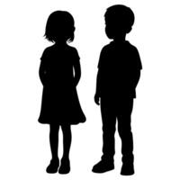 Silhouette of Boy and Girl Standing Together, Full Length, Side by Side, Minimalist Design, Black and White vector