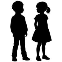 Silhouette of a Boy and Girl, Siblings Standing FacetoFace with Clean White Background, Ideal for Children's Design vector