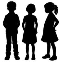 Black Silhouettes of Boy and Two Girls in Dresses Isolated on White Background for Educational or Design Elements vector