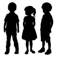 Silhouetted Children Standing Together Diversity, Friendship, Childhood Black Figures on White Background, Showing Unity and Equality vector