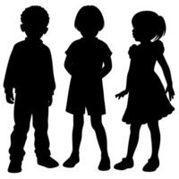 Silhouette of Three Children Standing Together Diversity, Friendship, and Childhood Memories Captured in a Timeless Design vector