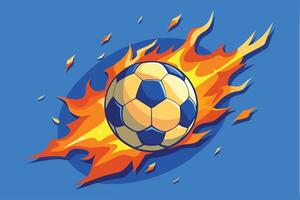 Dynamic Soccer Ball Blazing with Flames on a Blue Background vector