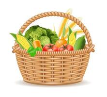 wicker basket with vegetables illustration isolated on white background vector