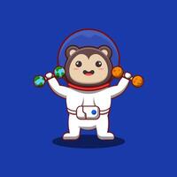 An astronaut holding a dumbbell vector