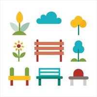 Park bench flat icon set vector