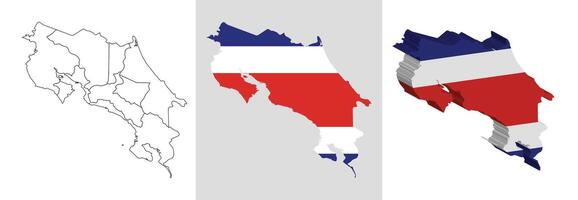 Costa Rica outline, fill with flag and 3d map vector