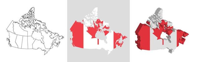 Canada outline, fill with flag and 3d map vector