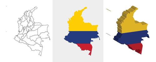 Colombia outline, fill with flag and 3d map vector