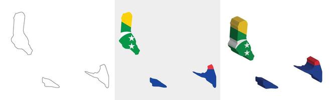 Comoros outline, fill with flag and 3d map vector