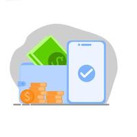 Payment concept. Illustration of payment using mobile phone with financial coin calculation. vector