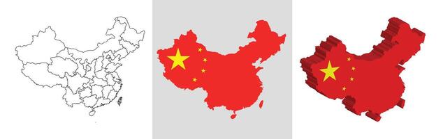 China outline, fill with flag and 3d map vector