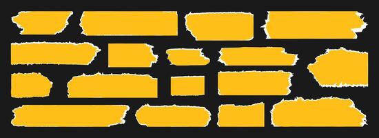Collection of rumpled yellow paper strips with torn edges arranged on a black background for creative design projects and artistic expression vector