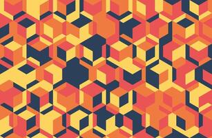 Vibrant geometric pattern featuring interlocking cubes in warm hues. Ideal for modern designs, textiles, and website backgrounds. vector