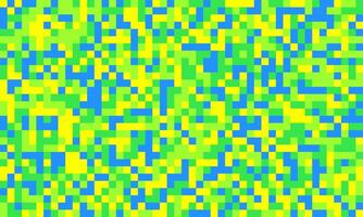 Vibrant pixel art background featuring a chaotic yet visually appealing blend of bright yellow, lime green, and sky blue squares. vector