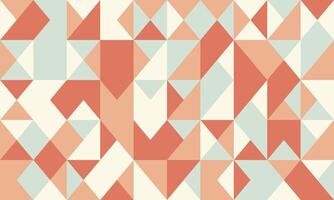 Abstract geometric pattern featuring a vibrant interplay of coral, peach, and mint triangles. vector