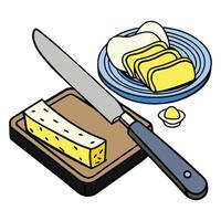 Sliced Butter on a Cutting Board Ready for Toasting vector