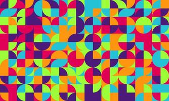 Vibrant geometric pattern featuring a playful mix of circles and squares in bold, bright colors. Ideal for backgrounds, website design, textiles, or any project needing a modern, energetic aesthetic. vector