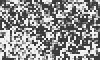 Abstract monochrome pixel art background. Dynamic, chaotic pattern of varying sized squares creates a sense of movement and digital energy. Ideal for tech, website design, or modern art projects. vector
