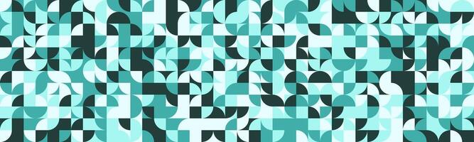 Abstract geometric teal and white pattern. Modern, stylish design featuring repeating circular and square shapes. Ideal for backgrounds, website banners, or textile prints. vector