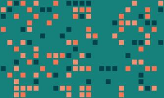 Abstract teal background with scattered coral and dark teal squares. Perfect for tech, data, modern design, and website backgrounds. Evokes concepts of connectivity, randomness, and digital flow. vector