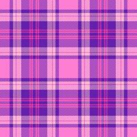 Intricate pattern fabric, furniture textile plaid tartan. Print check texture seamless background in pink and violet colors. vector