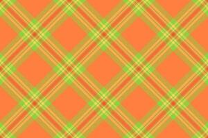 Official check textile, christmas plaid fabric texture. Repeating seamless pattern background tartan in orange and green colors. vector